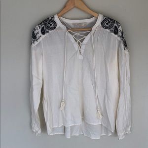 Zara peasant embroidered shirt M